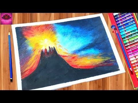 How to draw volcano drawing with oil pastel step by step ( very easy)