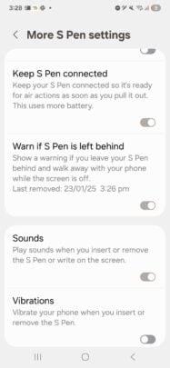 Galaxy S25 Ultra S Pen feature list includes an old safety function