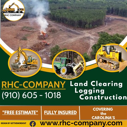 We provide free, no-obligation estimates for Residential or Commercial projects, offering a range of services including land clearing, debris removal, ditching, pond building also providing logging & buyers of timber across Central and Southeastern North Carolina, as well as Northeastern, South Carolina. "Free, no-obligation" estimates and maintain full insurance coverage for your peace of mind. Trust us to efficiently and professionally transform your land to meet your needs. www.rhc-company.co