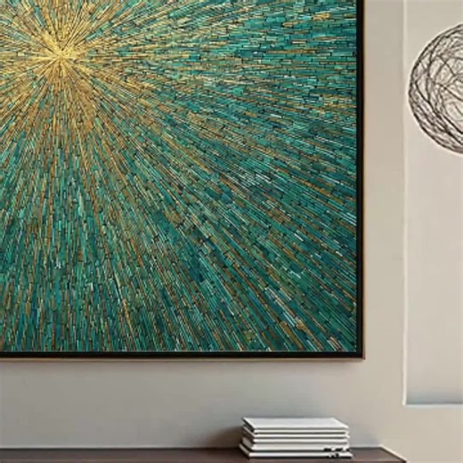 Large Abstract Radial Painting on Canvas, Teal and Gold Textured Wall Art, 3D Sunburst Wall Decor, Modern Original Artwork for Living Room - Etsy