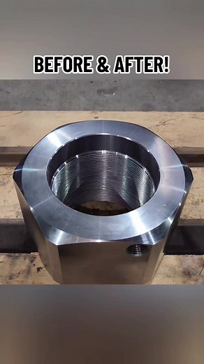 Turned a lump of steel into a big nut for a hydraulic cylinder 👌 #thisisaworkofart #machining #workshop #machinisttiktok #fyp #CEE
