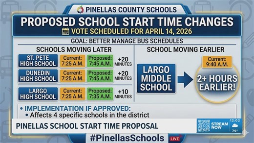 Pinellas Schools discuss school start time changes for four specific schools