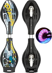 Simcat Caster Board, Skateboard with 360-degree Casters and Illuminating Wheels, Lightweight Durable Twistboard for Kids, Teenagers and Adults