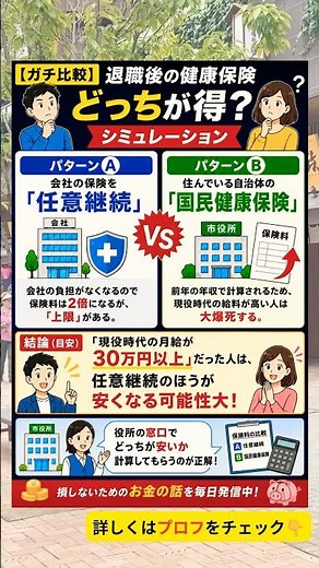 【ガチ比較】退職後の健康保険「どっちが得？」シミュレーション #健康保険 #任意継続 #国民健康保険 #社会保険 #節税