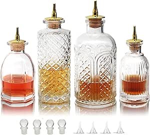 SuproBarware Bitters Bottle for Cocktails Set of 4 - Glass Dasher Bottles with Dash Tops, Great for Bartender,Home Bar