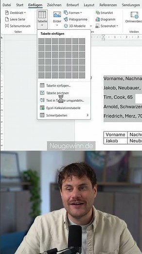 Create tables in Word from simple words