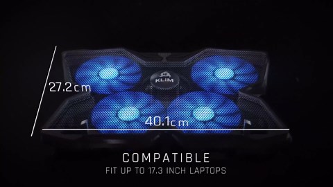 KLIM Wind Laptop Cooling Pad - More Than 500 000 Units Sold - New Version - The Most Powerful Rapid Action Cooling Fan - Laptop Stand with 4 Cooling Fans at 1200 RPM - USB Fan - PS5 PS4 - Cyan