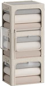 3Pack Stackable Foldable Storage Bin - Metal Frame Storage Box with Clear Window, Carry Handles (36L-15.7x11.8x11.8in, Beige)