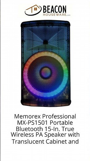 MemoreX Professional MX-PS1501 Portable Bluetooth 15-In. True Wireless PA Speaker with Translucen...