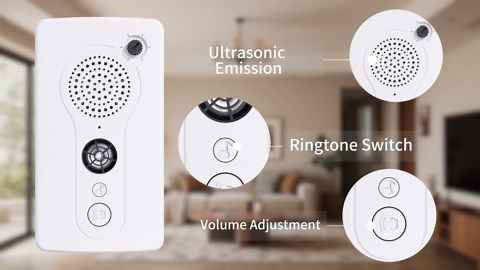 2-in-1 Ultrasonic Bat Repellent & Multifunctional Doorbell System, Adjustable Mode Roach Killer, Rodent/Insect/Cat Repellent for House Indoor & Outdoor Use, Effective Against Chipmunks, Birds