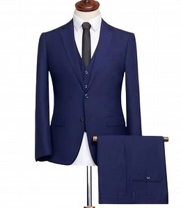 [Hot Item] Dark Blue Indigo Men's Business Formal Suit with Vest Premium Tailoring