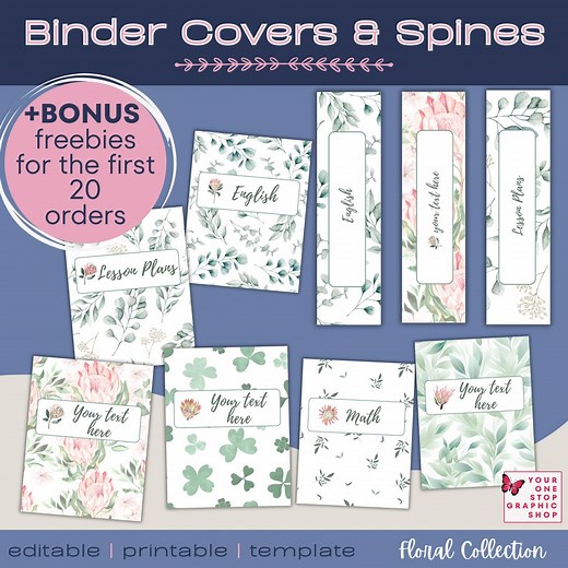 Binder Covers   Spines | Editable Template | 6 Floral Patterns | Divider Pages   Tabs | Attendance Tracker - Etsy