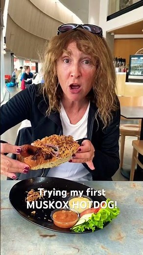 What does a MUSK OX HOTDOG taste like? Trying my first ever Musk Ox SAUSAGE in Greenland!