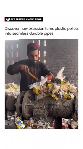 @eduardluliclips on Instagram: "Extrusion is one of the most fascinating manufacturing methods in the plastics industry. It starts with tiny plastic pellets ♻️ — melted under high heat and pressure. The molten plastic is then pushed through a mold (called a die), shaping it into a long continuous form like a pipe or tube. Once cooled, it hardens into a smooth, durable, and seamless product — ready for use in water lines, construction, packaging, and more. This process ensures uniform strength, p