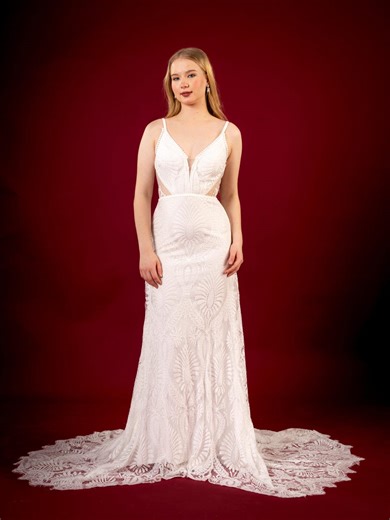 Boho Beach Wedding Dress, Lace Bridal Gown, Mermaid Bridal Robe With Trail - Etsy