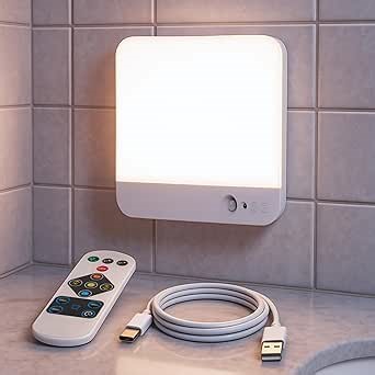 Combuh Battery Operated Ceiling Light, Rechargeable Motion Sensor Lighting with Remote, 3 Colors Waterproof Magnetic Cordless Lamp for Closet, Shower, Pantry, Garage, Hallway, 7.87Inch, Square