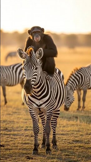 Chimpanzee Riding a Zebra Like a Jungle Rockstar!