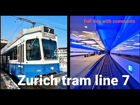 Zurich tram line 7 | Full ride with underground stations | Stettbach to Wollishofen | 🇨🇭 Switzerland