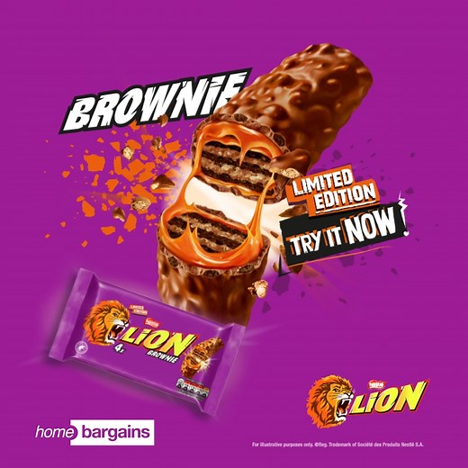 13K views · 80 reactions | A limited edition you’ll be running to stores for this week is the NEW Lion Bar Brownie! You’re in for a treat with crispy wafer, crunchy cereal & chewy caramel topped off with brownie flavour filling & smooth milk chocolate! Try it NOW! | Home Bargains | Facebook