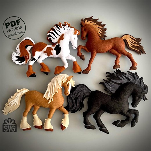 Horses Sewing Pattern PDF and SVG. Felt Animals Pattern. Stuffed Toys. Plush Horse. Farm Animals. - Etsy