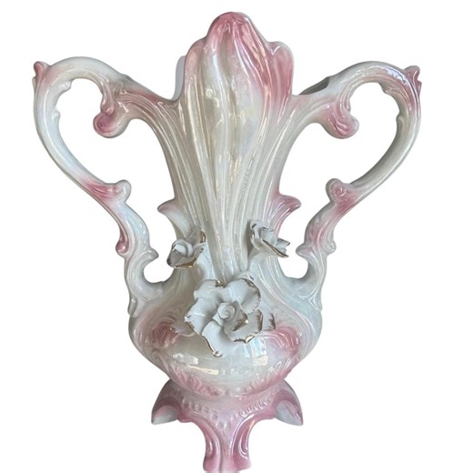 Vintage Capodimonte Porcelain Vase, Pink Iridescent Ornate Scroll Handles, Applied Roses - Etsy
