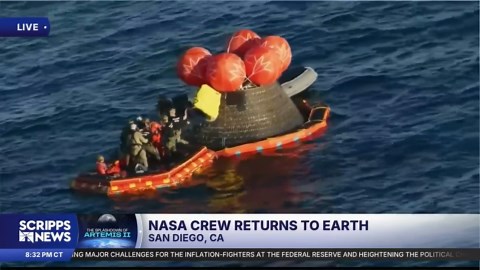 Artemis II crew members safely exit the capsule after splashdown
