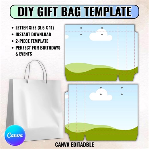Gift Bag Template for Canva, Fully Editable Drag & Drop Canva Frame, Custom Gift Bag, Cricut Cut Friendly, Print Sheet Size: 8.5*11 - Etsy