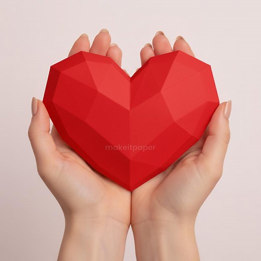 3D Papercraft Heart Template | Diy Printable Heart PDF SVG DXF | Geometric Heart Decor | Low Poly Paper Heart Craft - Etsy