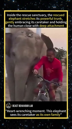 Unbreakable bond between rescued elephant and human