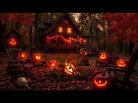 🎃 Haunted Halloween Cabin in the Woods | Glowing Pumpkins, Campfire & Spooky Autumn Night Ambience