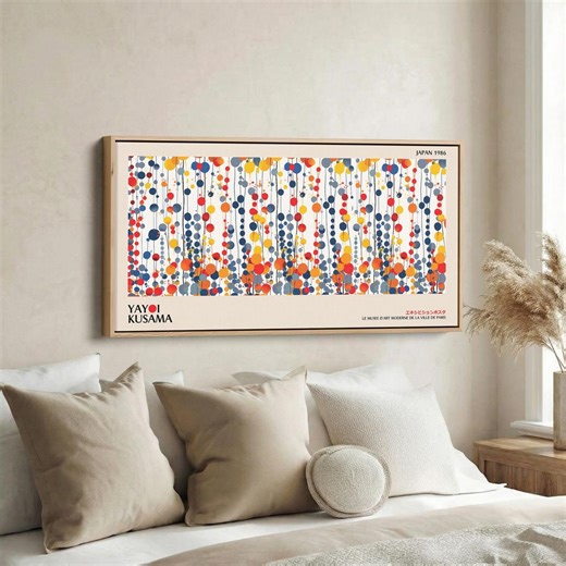YAYOI KUSAMA Abstract Dot Pattern Horizontal Wall Art Long Narrow Above Bed Framed Canvas Print Modern Living Room Decor - Etsy