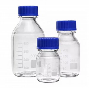 [Hot Item] 100ml 250ml 500ml 1000ml Clear Graduated Culture Media Bottles Laboratory Glass Reagent Bottle with Plastic Blue Screw Lid