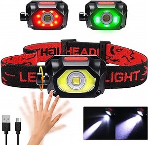 Anhay Rechargeable Headlamp, Variable Brightness Headlight with Red/Green Light 7 Lighting Modes Motion Sensor Head Lamp Lightweight Headlamp Flashlight for Running Hiking Camping (Magic Black)