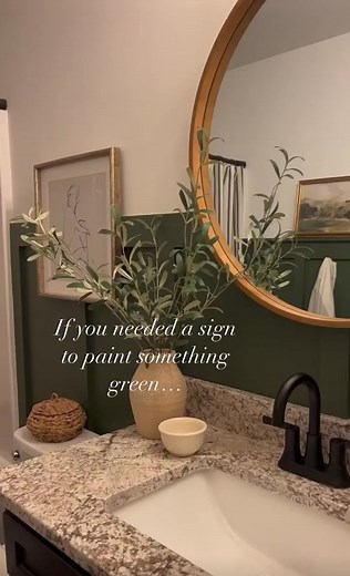 Green Bathroom Makeover Ideas with Benjamin Moore Backwoods Paint