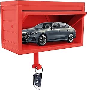 Key Holder for Wall, Car Garage Key Holder with Opening Door, Lock Opener Organizer Wall Mount, Small Toy Car Garage with Opening Door, Easy Installation Keys Rack for Entryway - Red