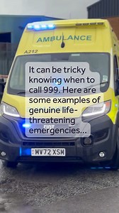 91K views · 320 reactions | It can be tricky knowing when to call 999, here are some examples of genuine life-threatening emergencies. - chest pain - difficulty breathing - stroke - severe injury - severe bleeding that can’t be stopped - serious head injury - Fall from a height - Severe allergic reactions We are here for you and please remember, for urgent medical assistance when it’s not life-threatening, visit 111.nhs.uk. | North West Ambulance Service NHS Trust | Facebook
