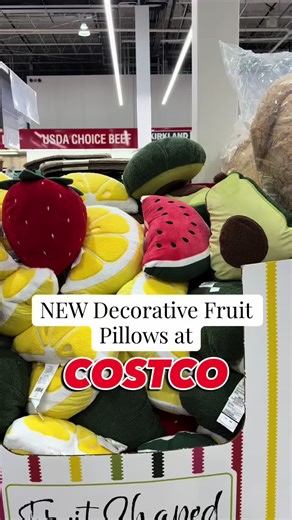 NEW Decorative Fruit Pillows at Costco! Choose from strawberry, lemon, watermelon, or avocado! #costco_empties #costcofinds #costco #homedecor #homedecorating