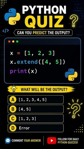 🔥 Can You Solve This Python extend() Quiz? 🐍🤯 #Shorts
