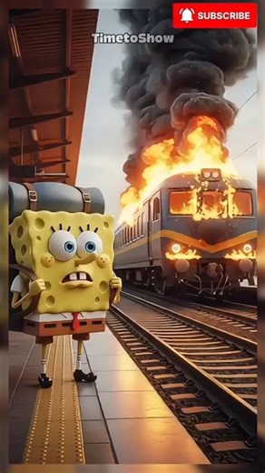 SpongeBob Witnessed a Train Explosion Right in Front of Him‼️🔥😱 #shortvideo #spongebob