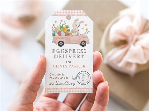 Printable Easter Bunny Delivery Gift Tag, Eggspress Delivery Tag, Personalized Mail Favor Tag, Canva Template, Pink - Etsy