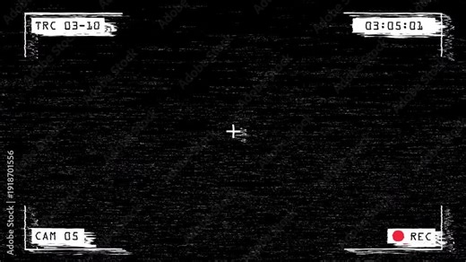 Realistic CCTV security overlay featuring glitch effect, time display, and recording icon. Seamless 4K footage for video editors and filmmakers.