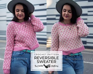 Tic Tac Toe Sweater CROCHET PATTERN, Reversible Sweater, Reversible Crochet, Reversible Pattern, Top Down Yoke, Interlocking Crochet Pattern - Etsy