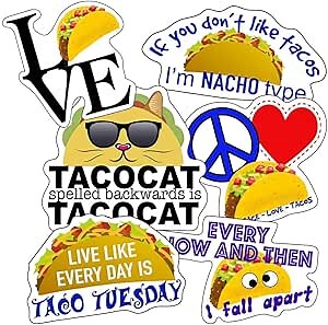 Taco Stickers - Perfect Taco Gifts for Lovers - Great On Bottles, Laptops, Cars, Kids - Large, Waterproof Vinyl