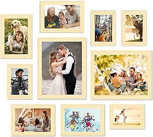 Picture Frame Collage Set Wall Decor for Photo, Natural Wood Picture Frame Two 8x10, Four 5x7, and Four 4x6 Frames for Family, Art,Wall Hanging, Tabletop, Hallway, Living Room Gallery (10 Pack)