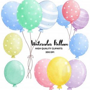 Watercolor Balloons Clipart: Hand-drawn PNG Set (digital Download) - Etsy UK