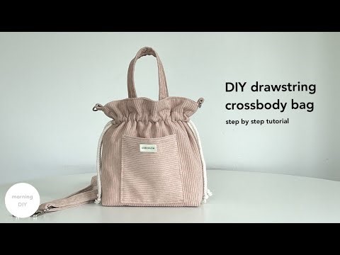 DIY drawstring crossbody bag with pocket | How to make a pink crossbody bag