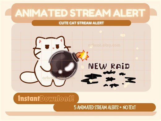 Animated Exploding Cat Alert – White Cat | Twitch Alert GIF | OBS Streamelements Youtube Discord - Etsy