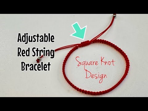 Red string bracelet - sliding knot with square knots & square knot slider!
