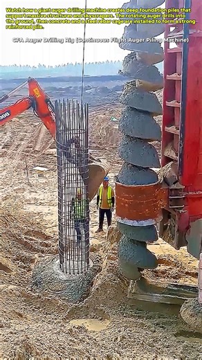 Massive Auger Drilling Machine Installing Deep Concrete Piles for Skyscraper Foundations Fast Today