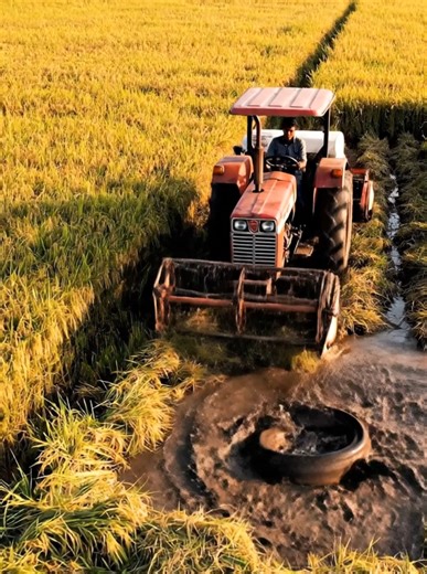 Amazing Harvester vs Eel fish scene #ricefarming #tractor #fyp #trending #foryoupagе